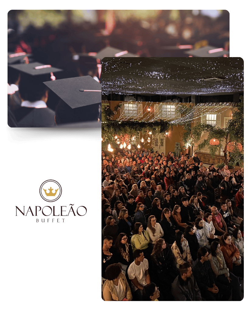 Mosaico de imagens de formaturas realizadas no Buffet Napoleão